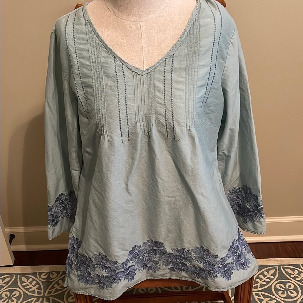 J.Jill Embroidered Blue Women's Top